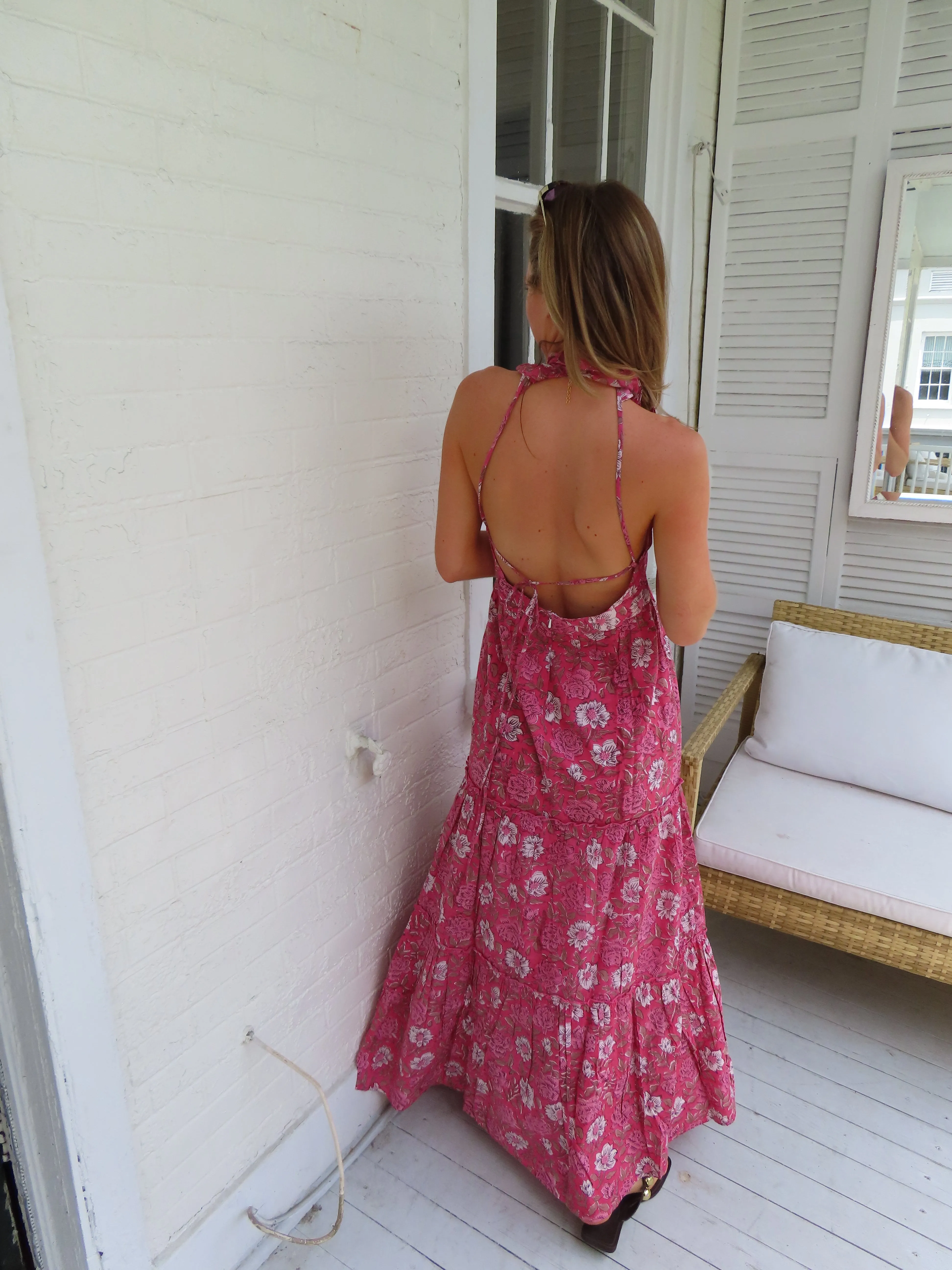 Lindsay Maxi Dress Dark Pink Floral