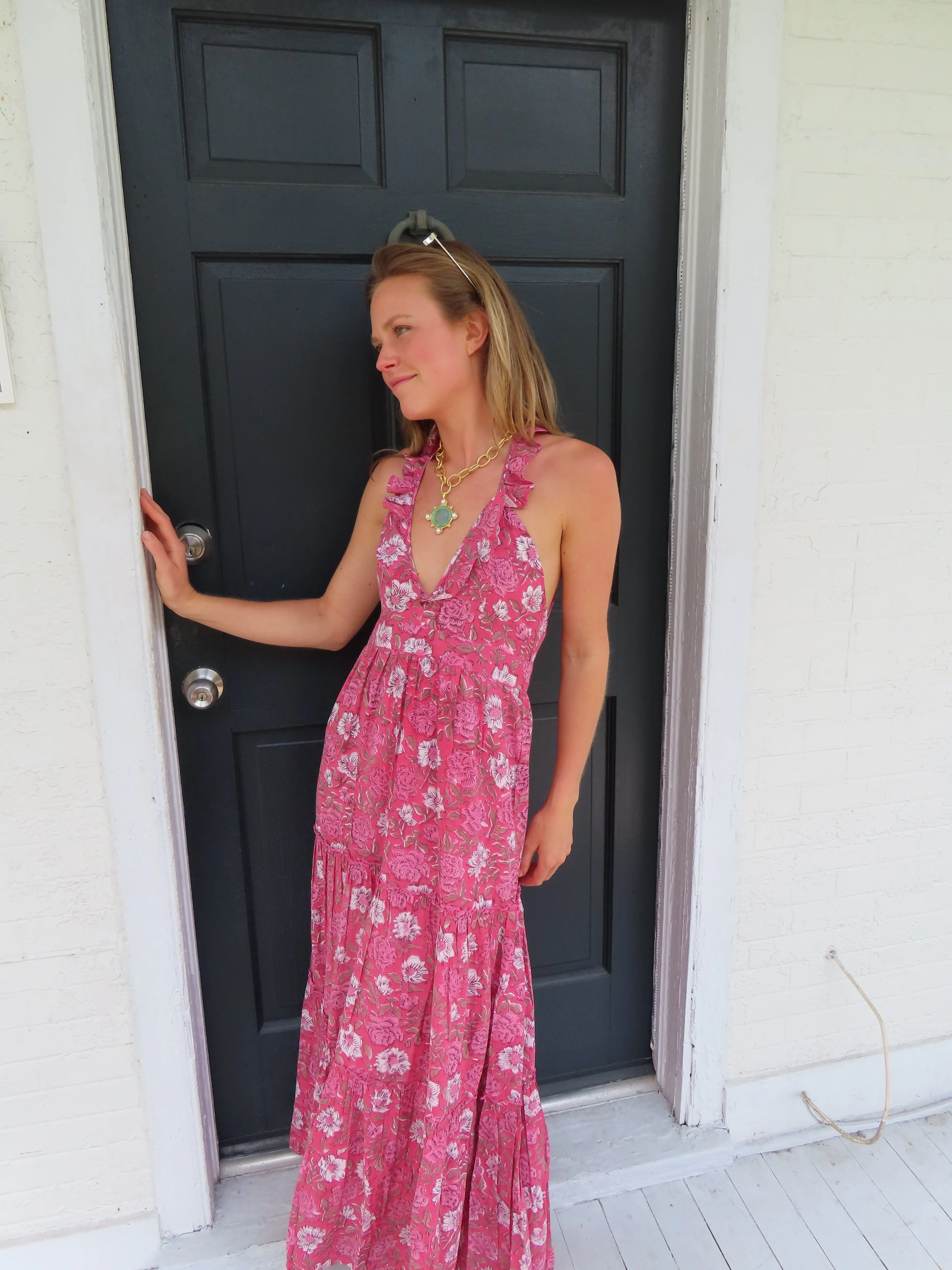 Lindsay Maxi Dress Dark Pink Floral