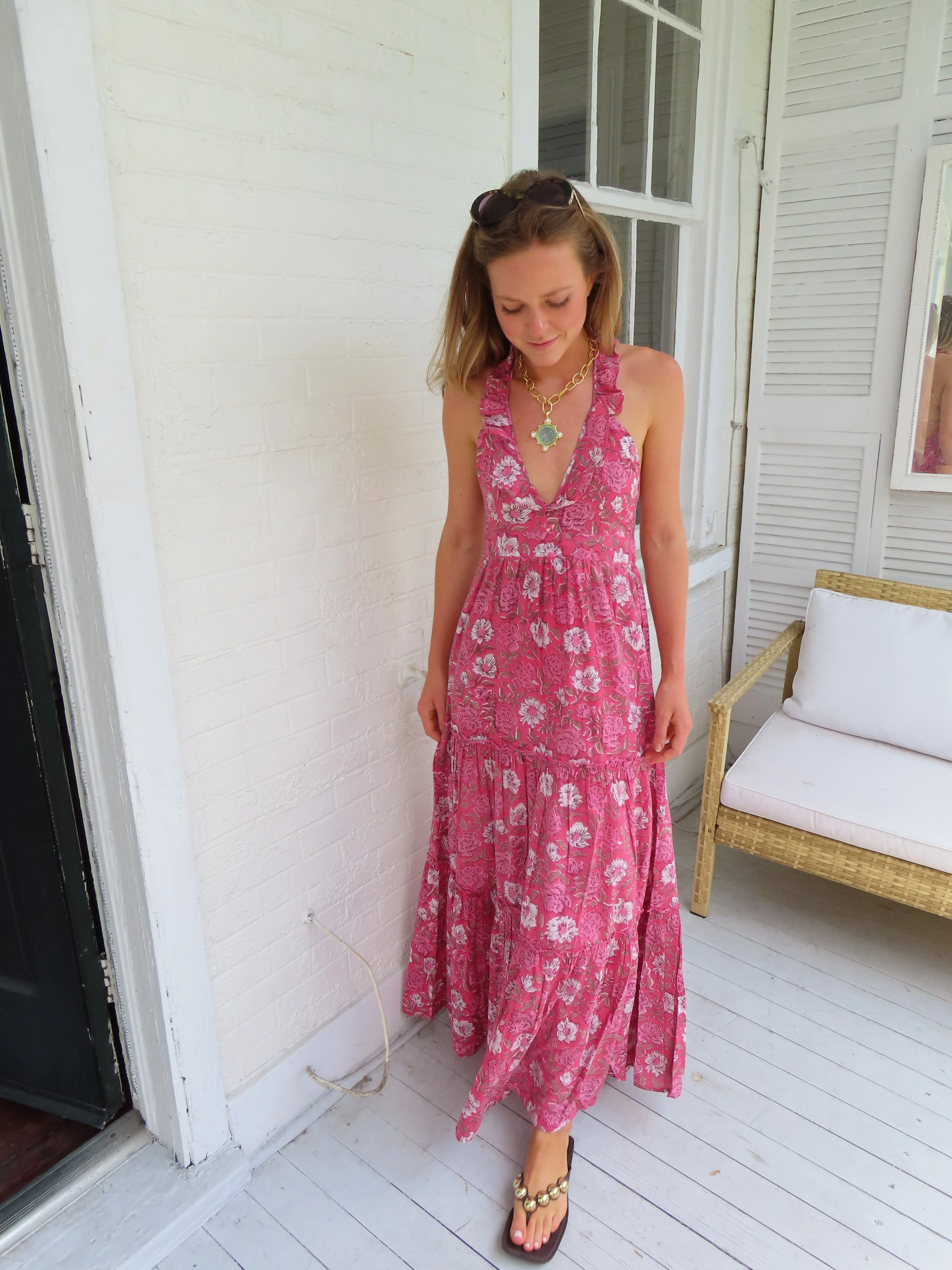 Lindsay Maxi Dress Dark Pink Floral