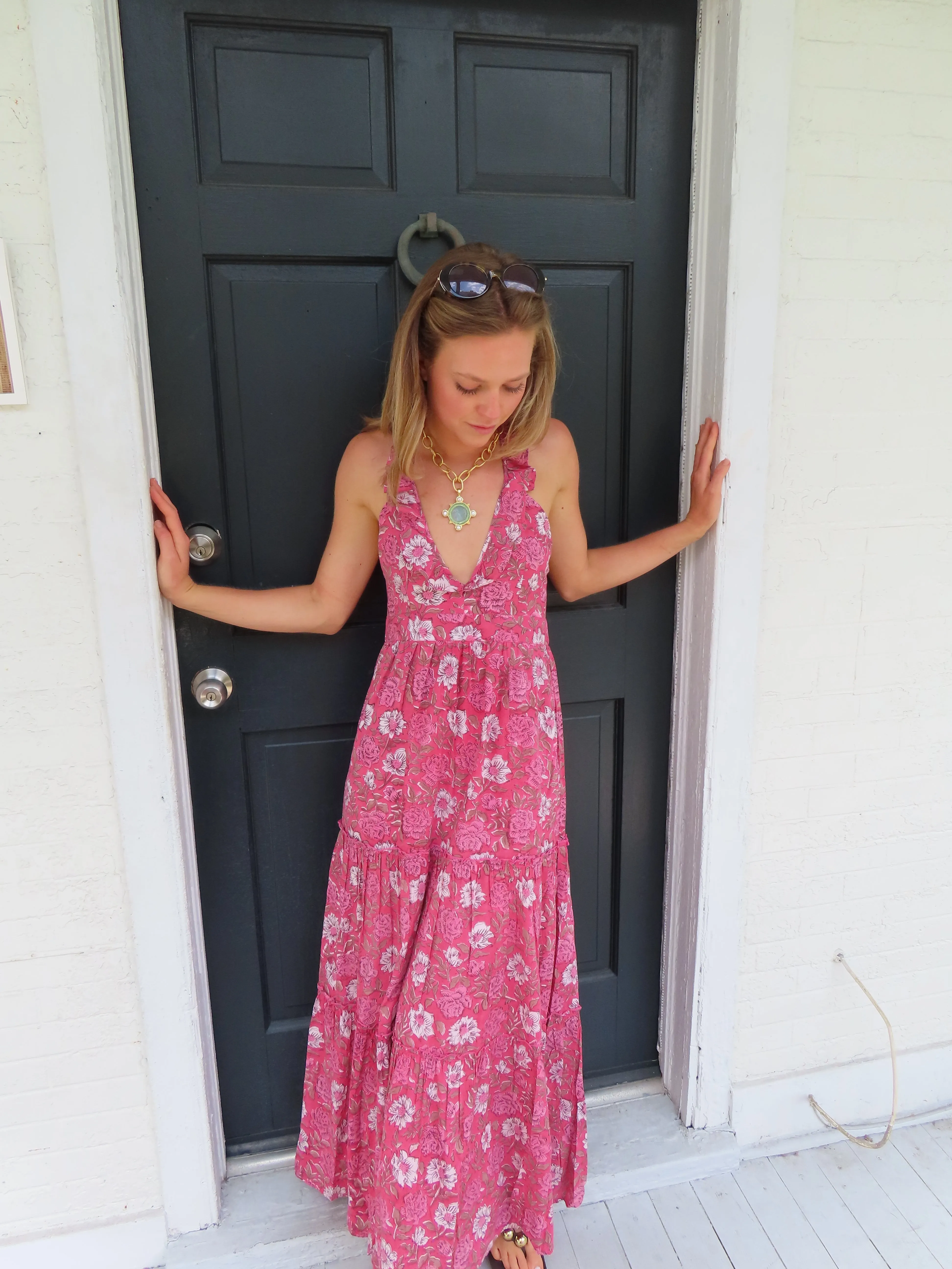 Lindsay Maxi Dress Dark Pink Floral