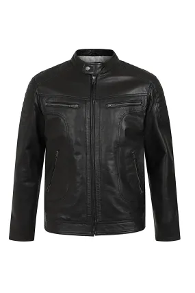 Men's Black Real Leather Biker Jacket Slim Fit - 'LEE'