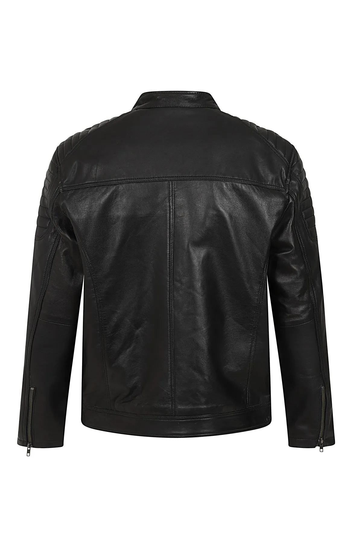 Men's Black Real Leather Biker Jacket Slim Fit - 'LEE'