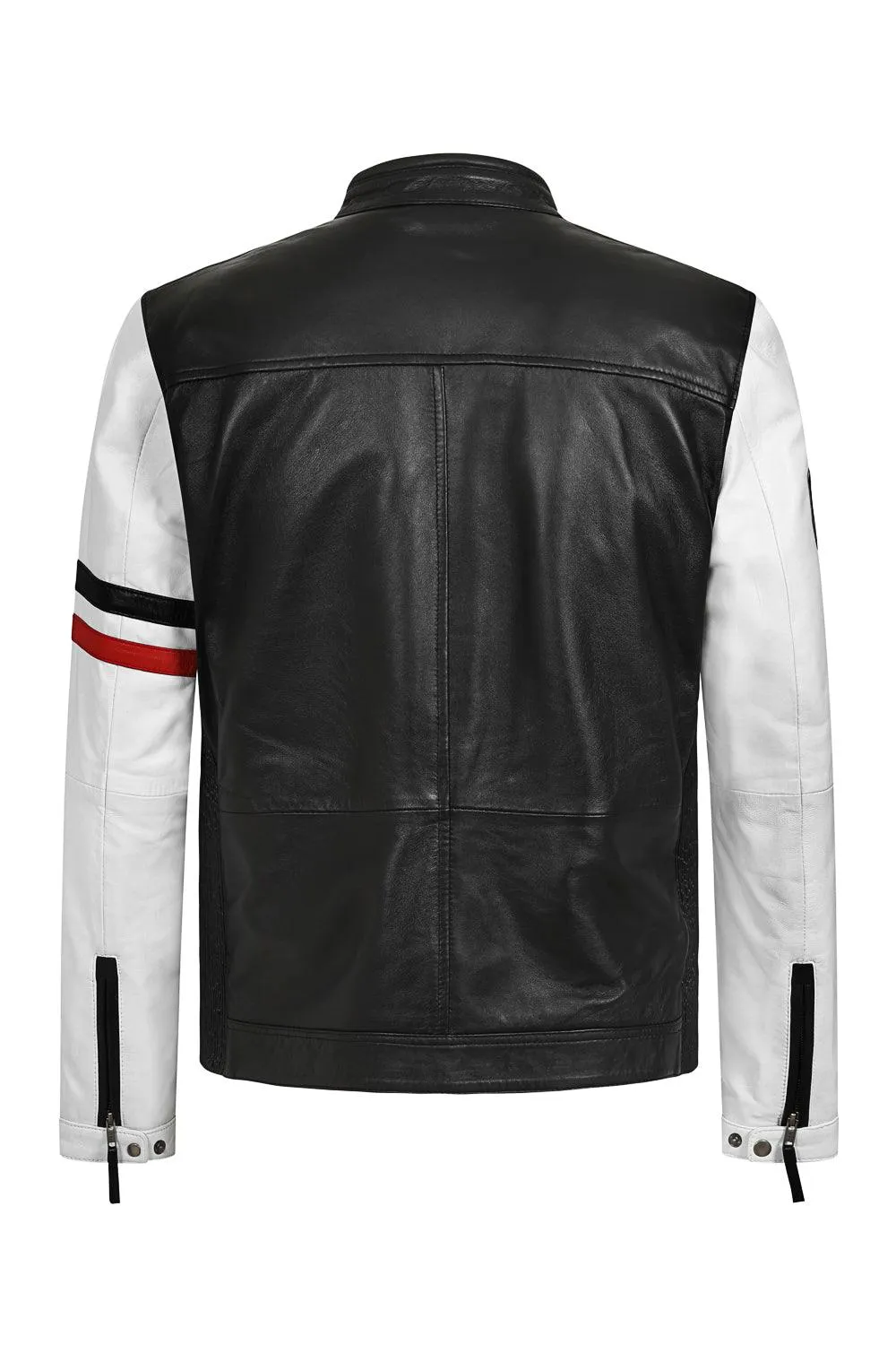 Men's Genuine Leather Black and White Biker Jacket - 'JOSEPH'