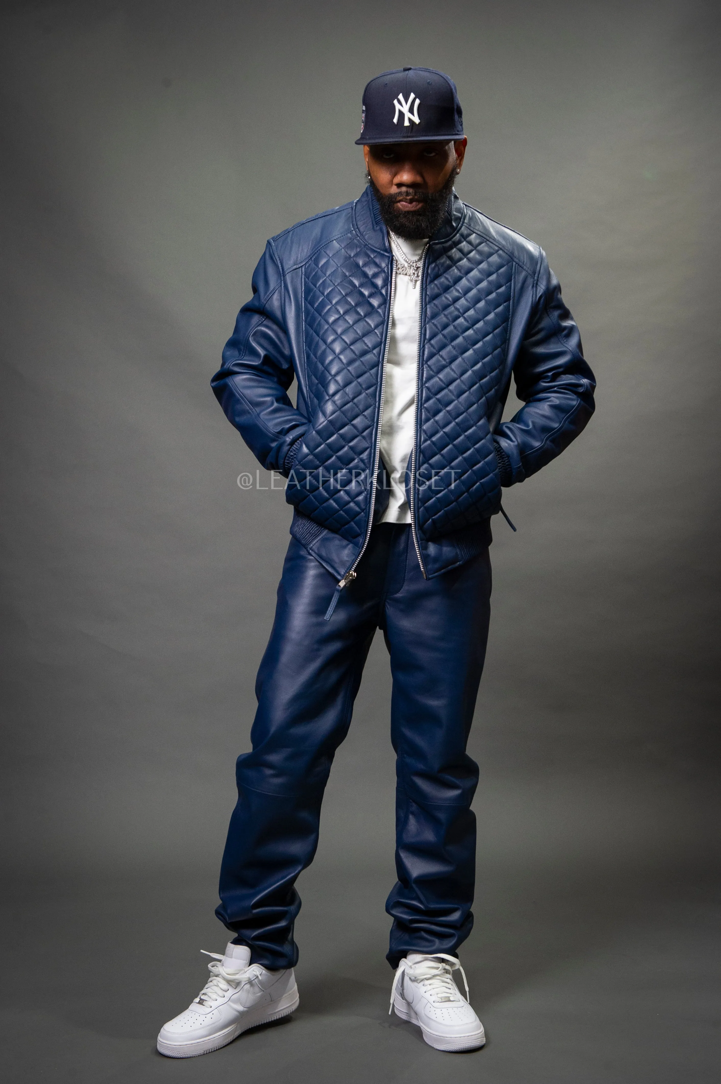 Men's Lucas Jacket & Leather Jean Pants [Navy]