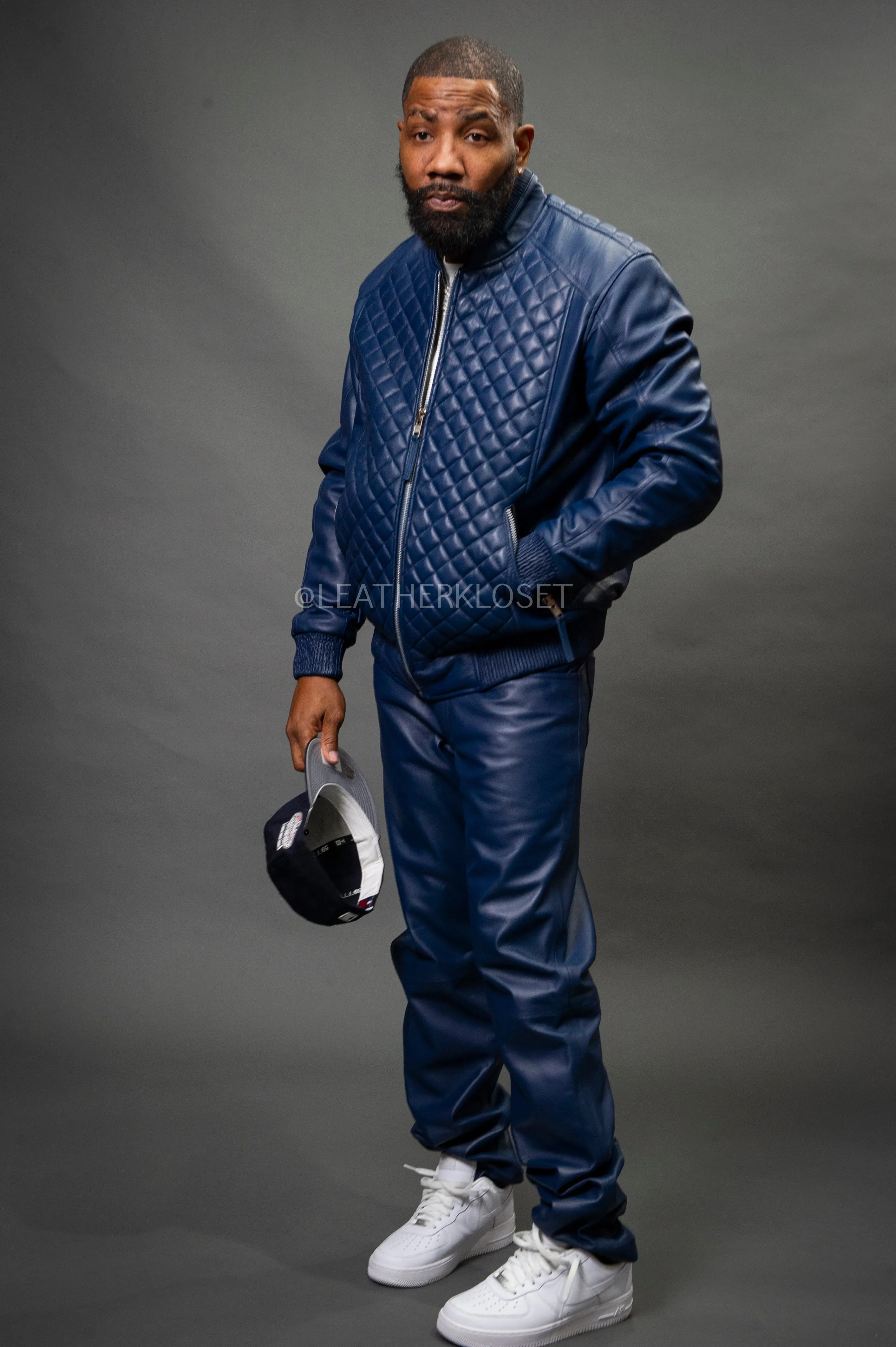 Men's Lucas Jacket & Leather Jean Pants [Navy]