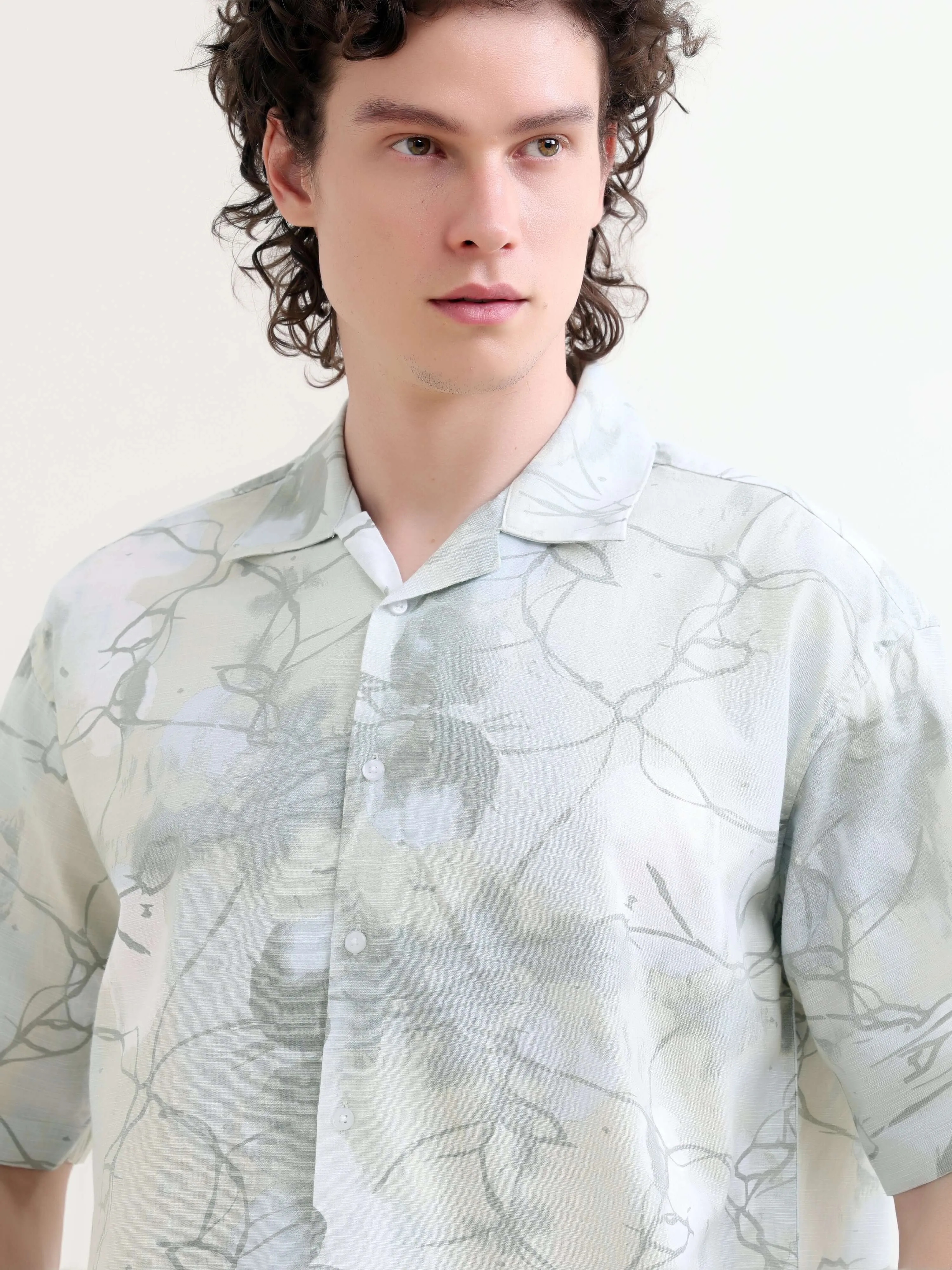 Mirajo dusky green printed oversized shirt