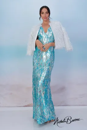 Ocean Blue Sequin Evening Gown - La Scala