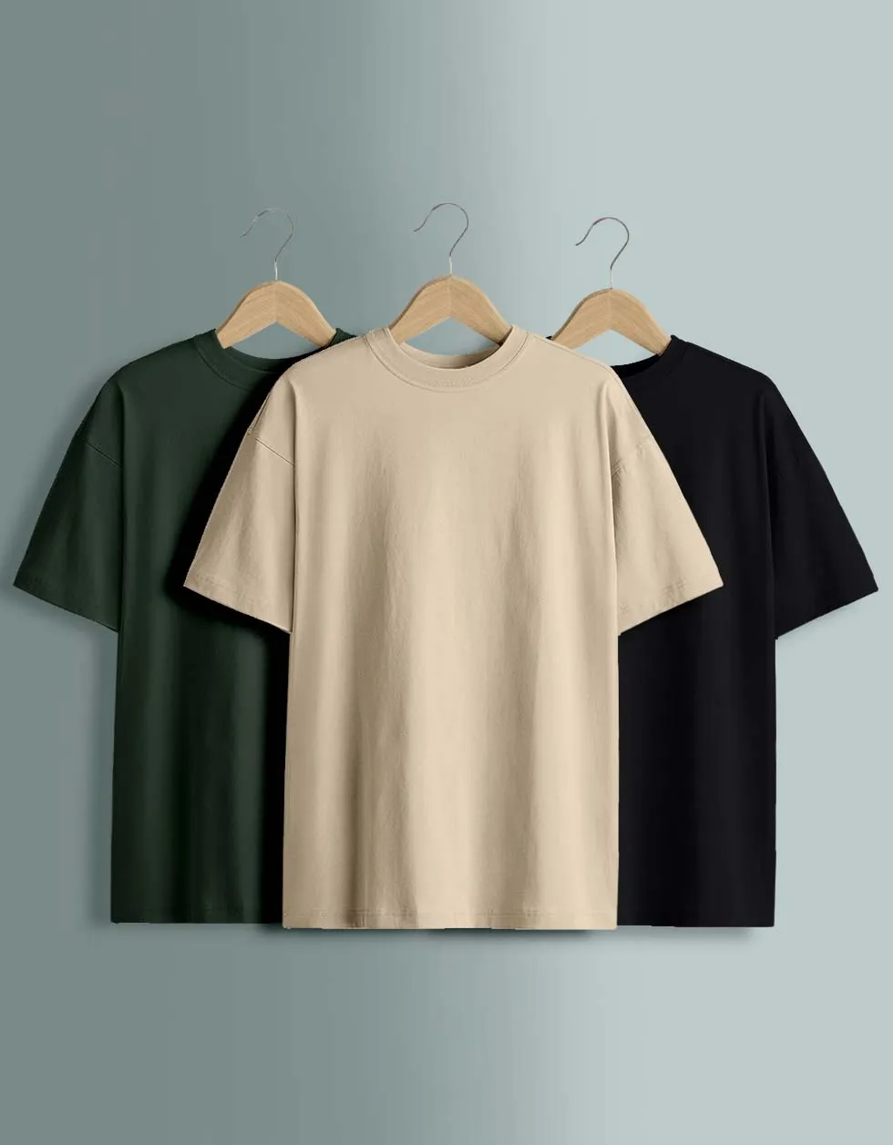 Pack of 3 Oversized Tees: Black & Swanwhite & Olive