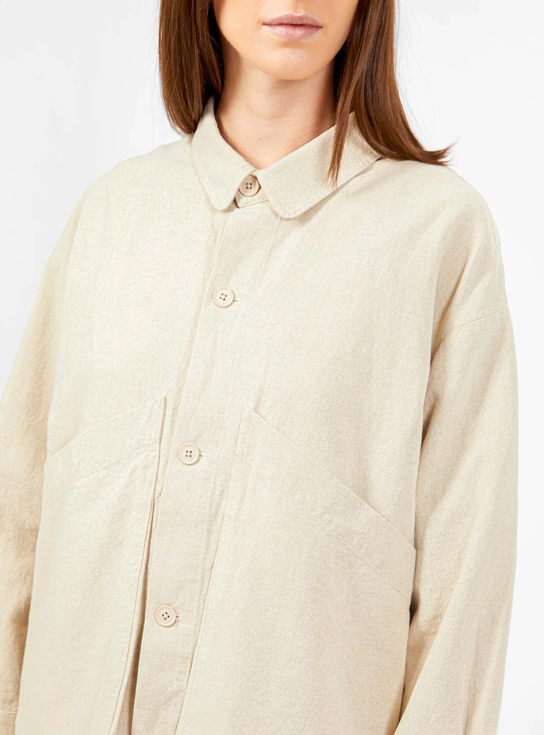 Panel Pockets Shirt Jacket Oatmeal