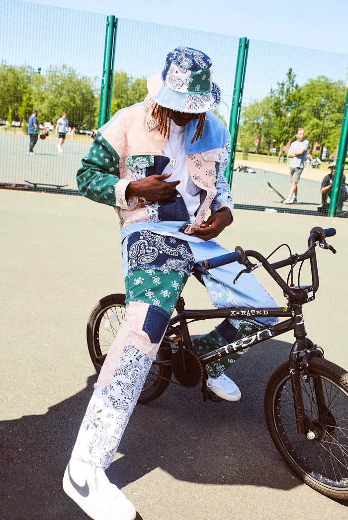 Patchwork Paisley Print Skate Jeans