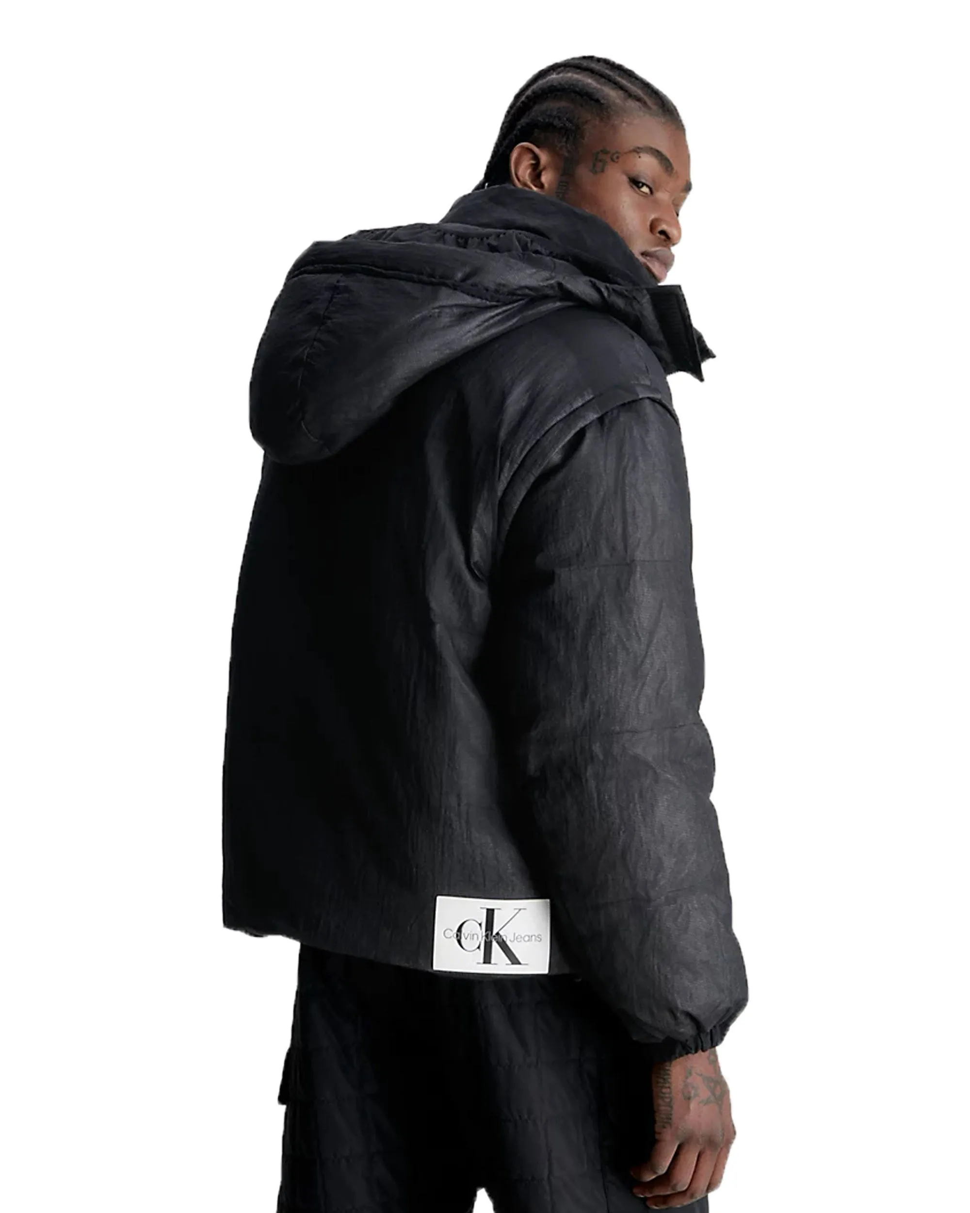 Piumino Calvin Klein Jeans Quilted Mesh Puffer Jacket Nero