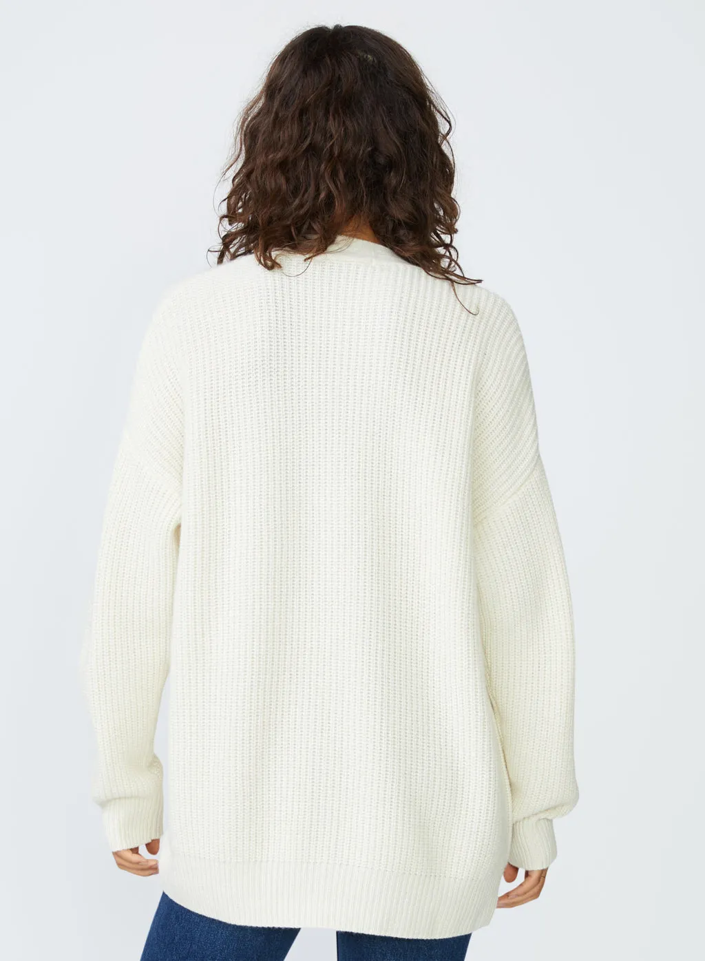 Ribbed Cashmere Oversized Cardigan Sweater in Cream