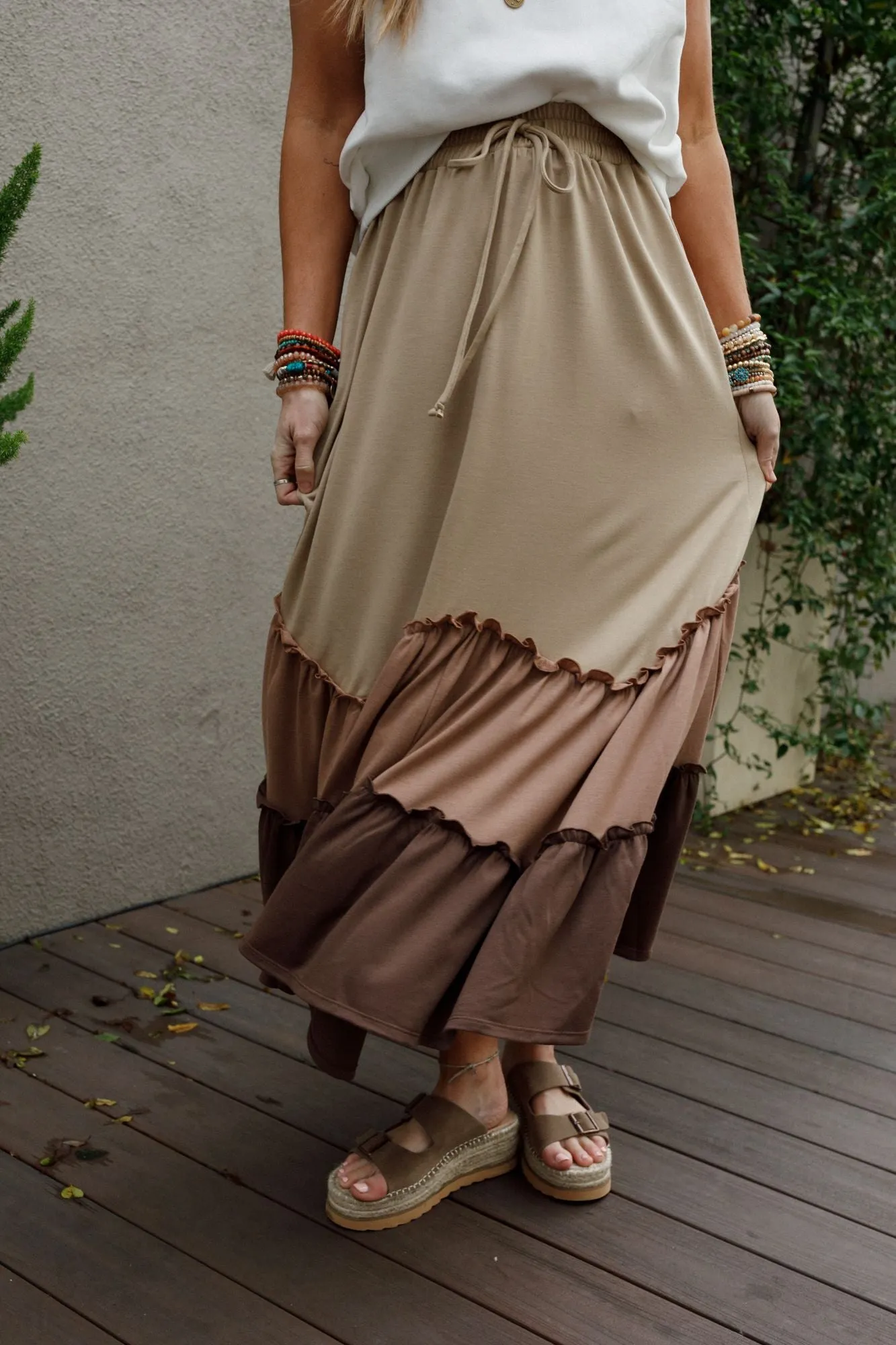 Sahara Skies Tiered Skirt - Sand Multi