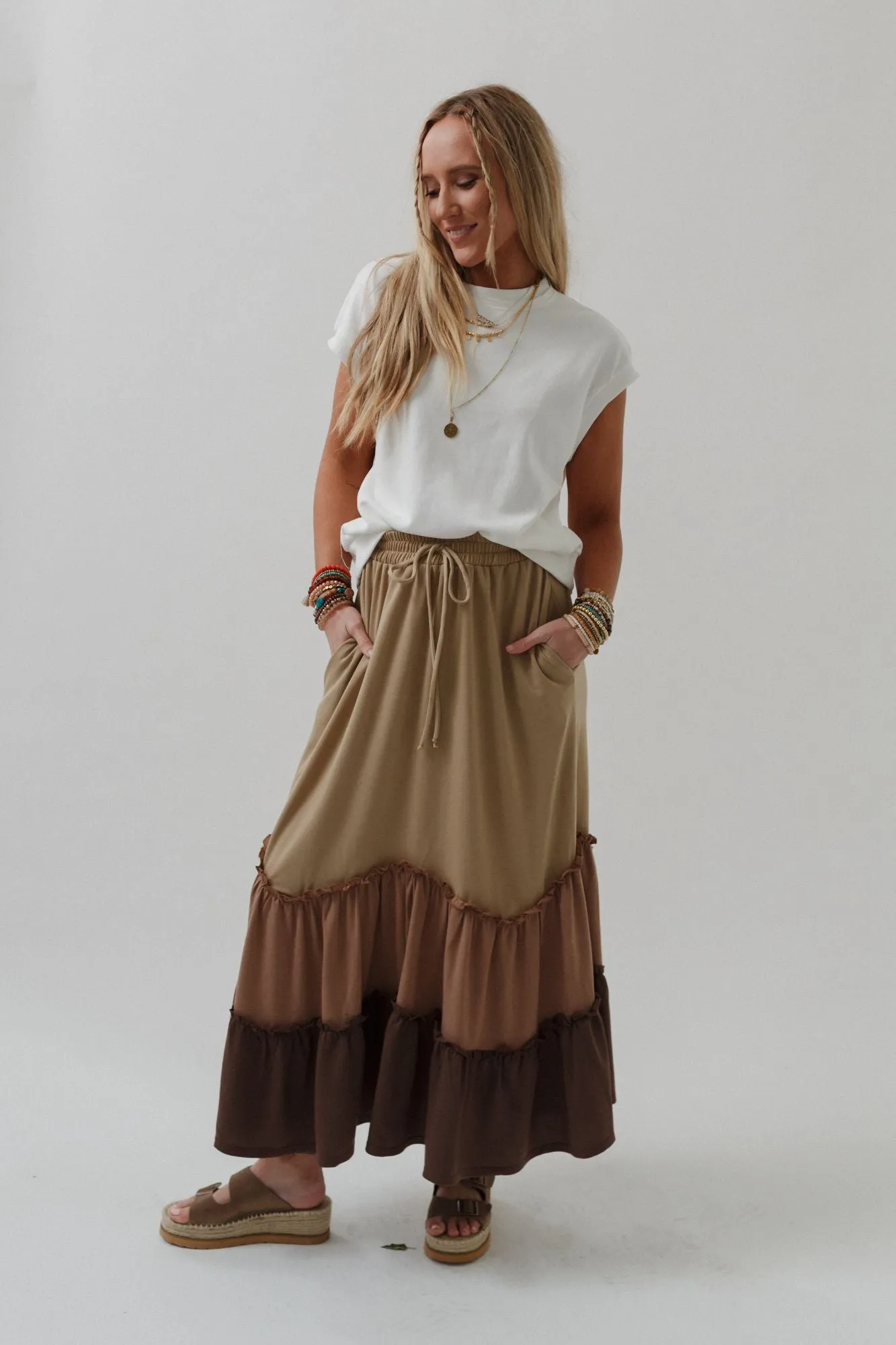 Sahara Skies Tiered Skirt - Sand Multi