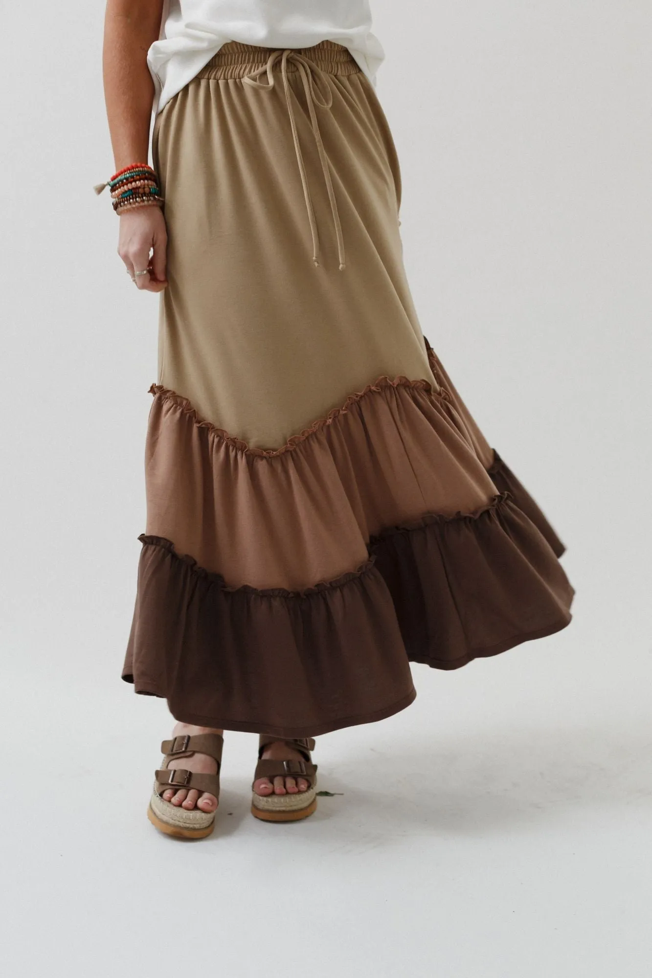 Sahara Skies Tiered Skirt - Sand Multi