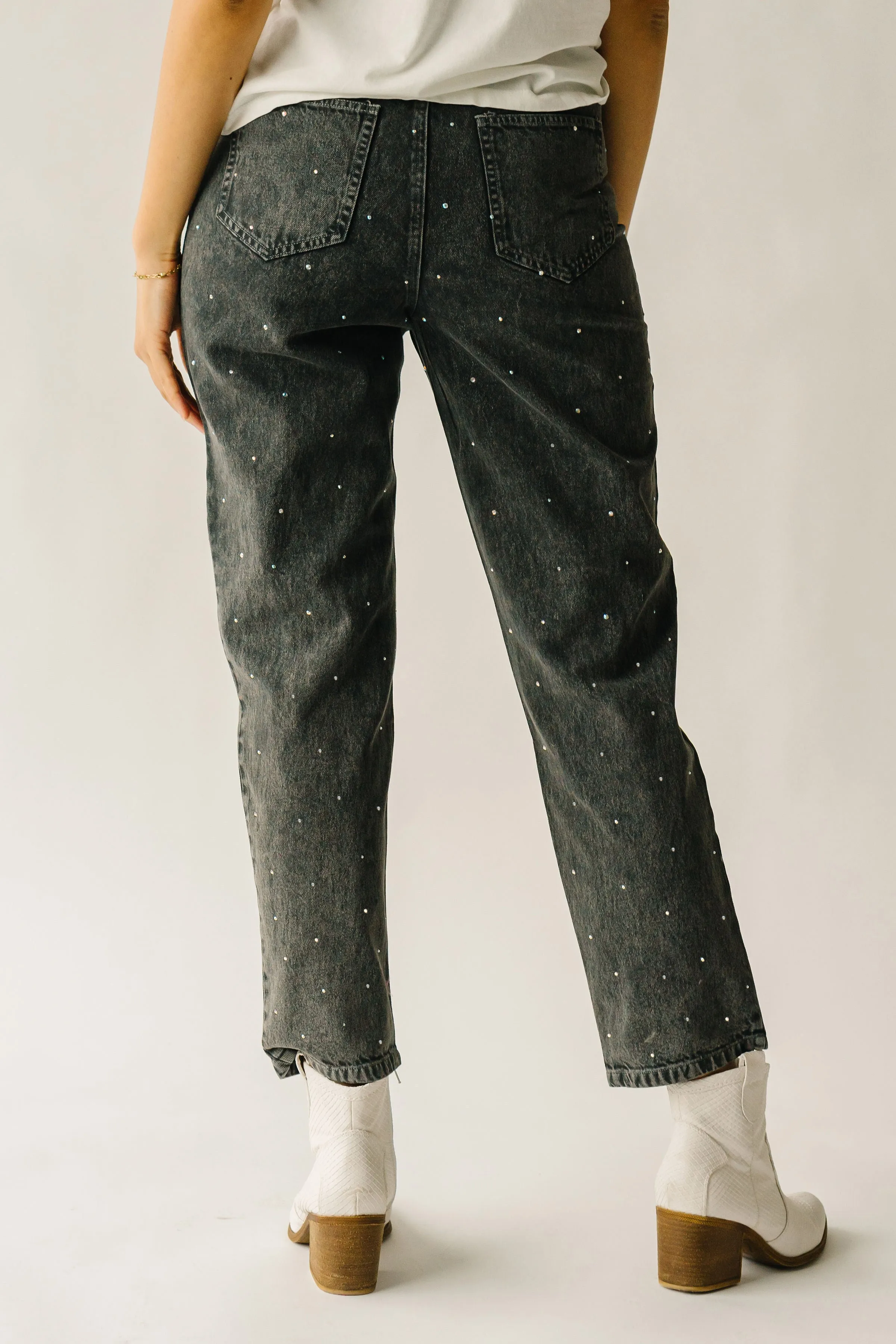 The Dana Rhinestone Jean in Washed Grey