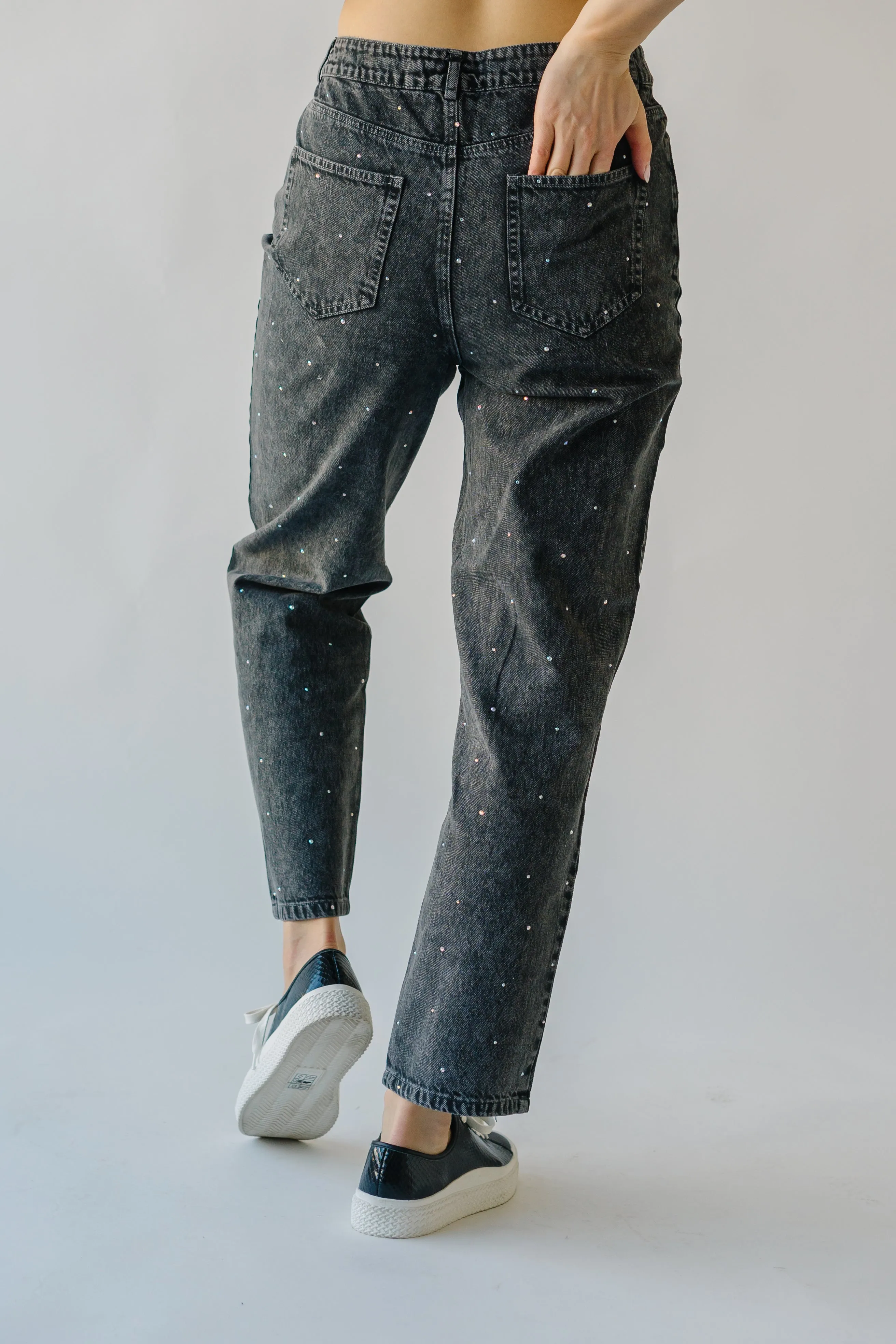 The Dana Rhinestone Jean in Washed Grey