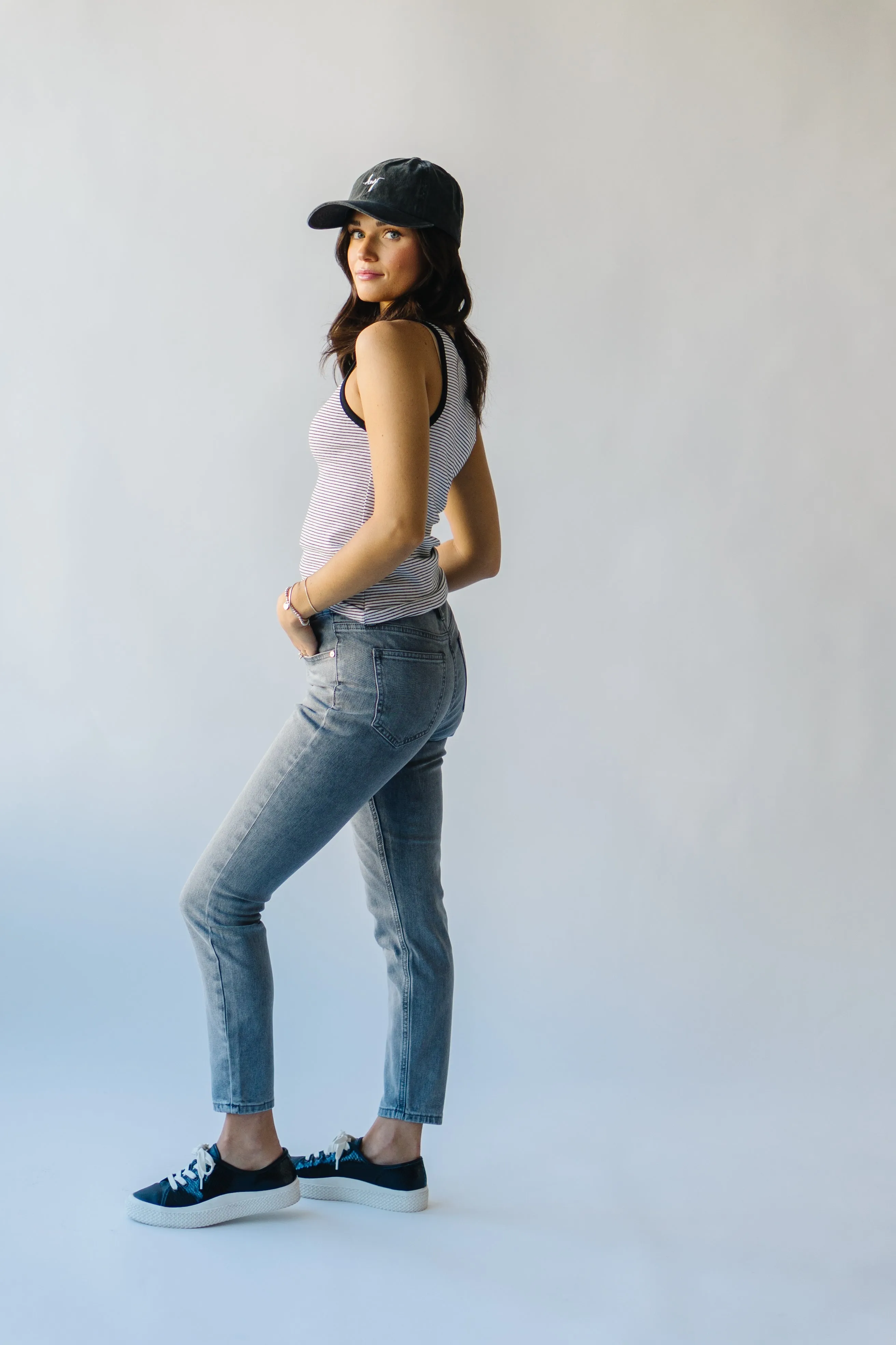 The Holdrege Mid Rise Crop Skinny Jean in Light Gray