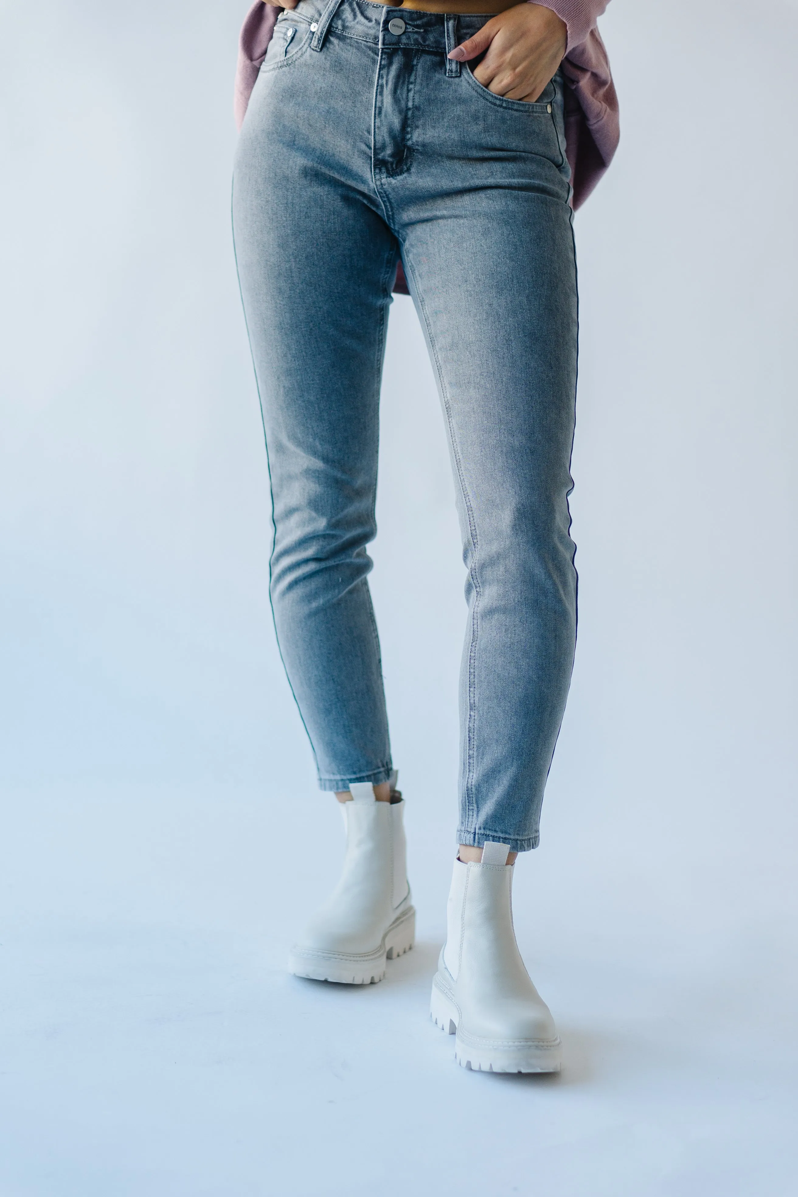 The Holdrege Mid Rise Crop Skinny Jean in Light Gray