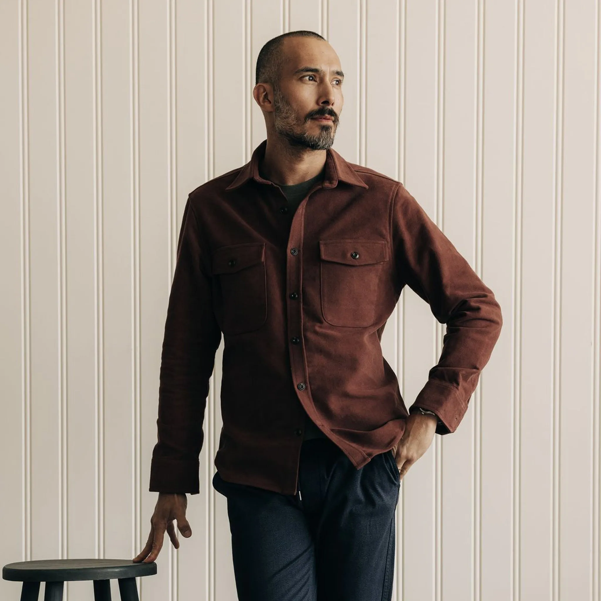 The Maritime Shirt Jacket in Black Cherry Moleskin