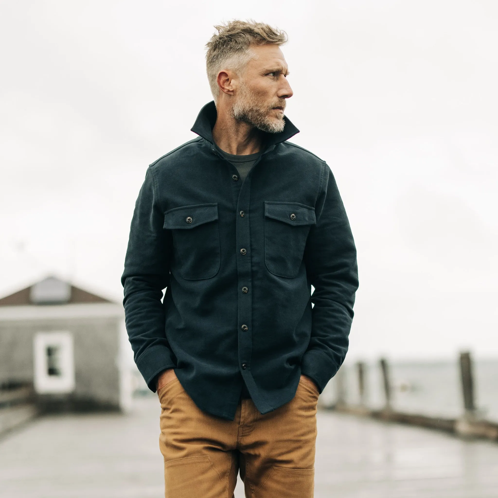 The Maritime Shirt Jacket in Dark Navy Moleskin