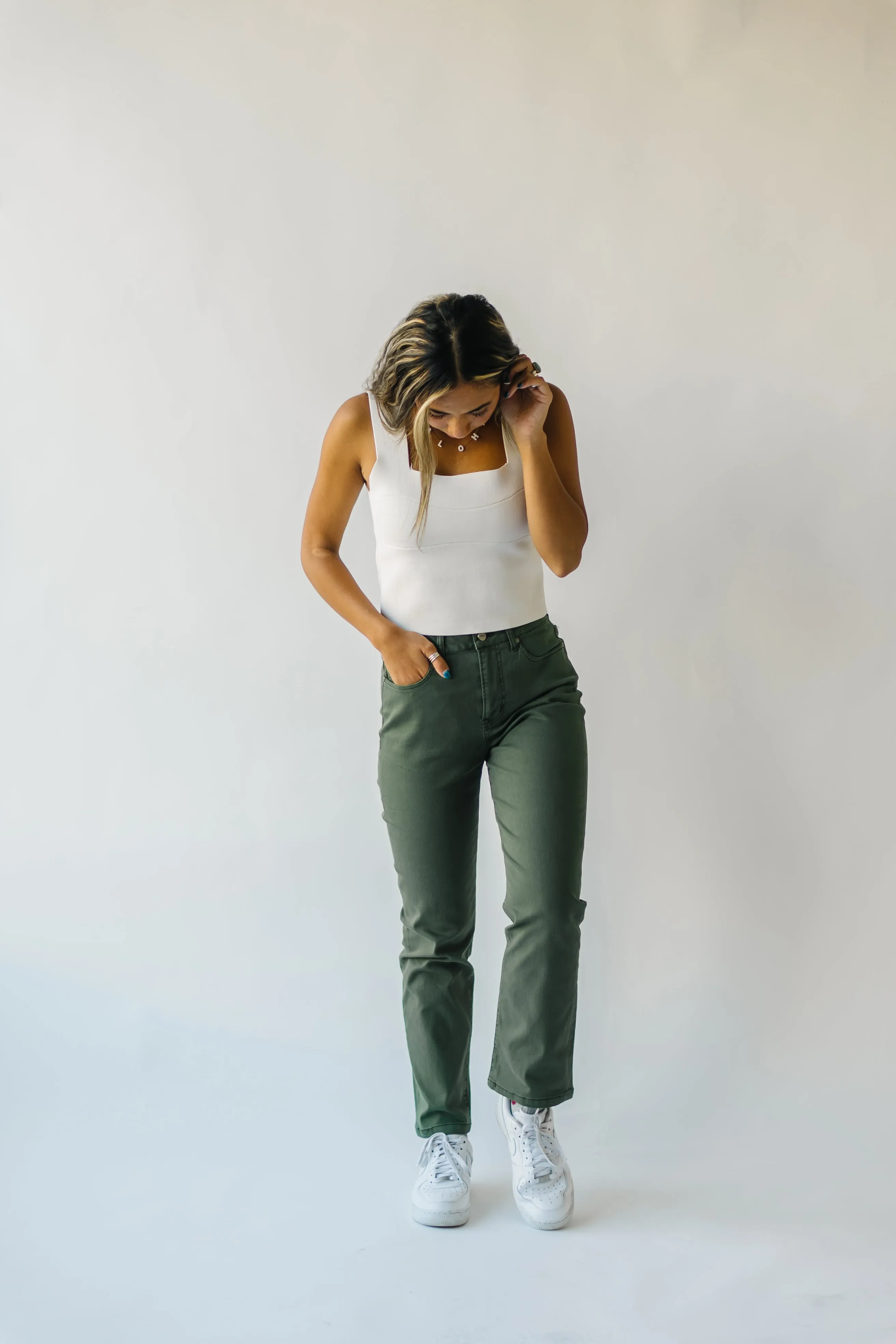 The Roberta High Rise Straight Leg Jean in Olive