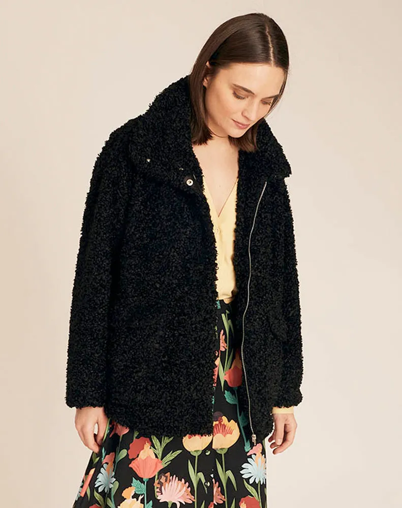 VEGAN SHEEPSKIN JACKET -  BLACK