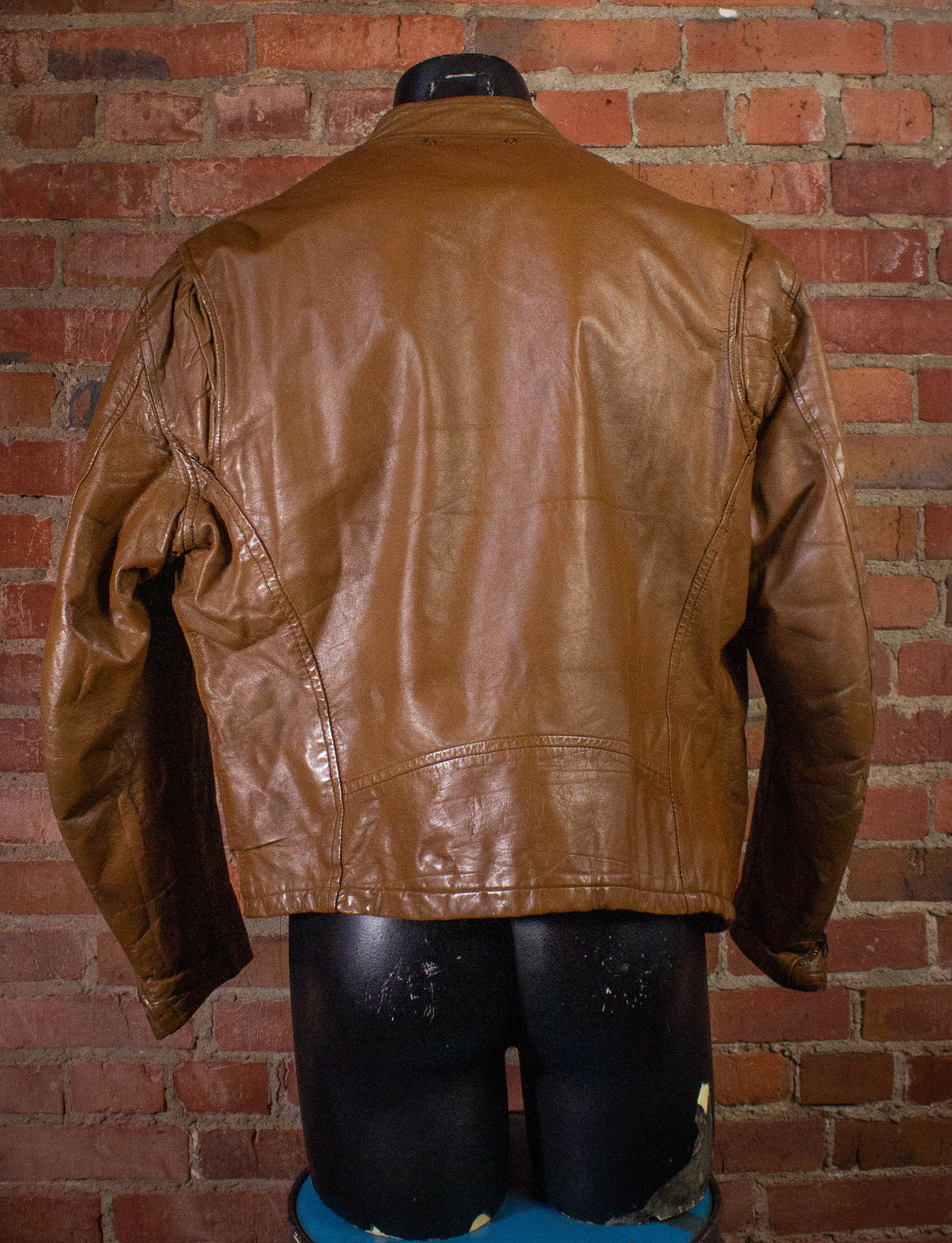 Vintage Light Brown Cafe Racer Leather Jacket 70s Large