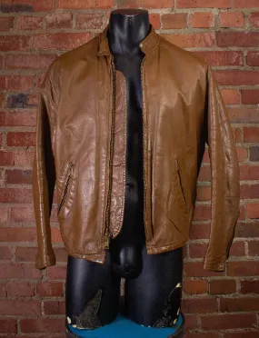 Vintage Light Brown Cafe Racer Leather Jacket 70s Large