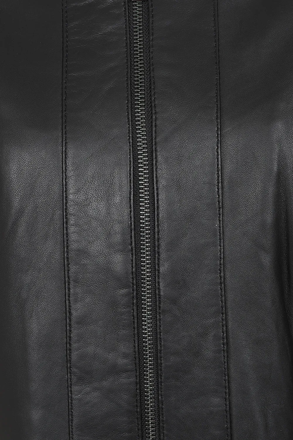 Women's Classic Black Real Leather Jacket No Collar - 'DEBORAH NC'