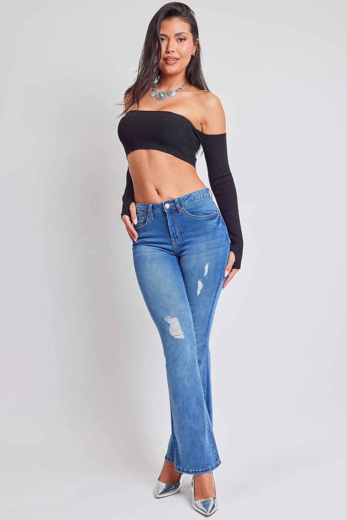 Women's Essential Distressed Flare Jeans-Distressed