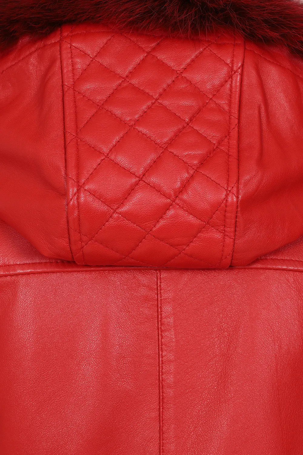 Women's Leather Jacket Red - AMY